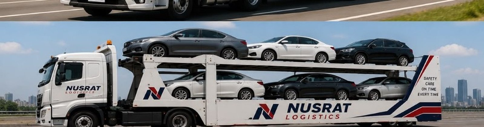Car carrier transporting passenger vehicles